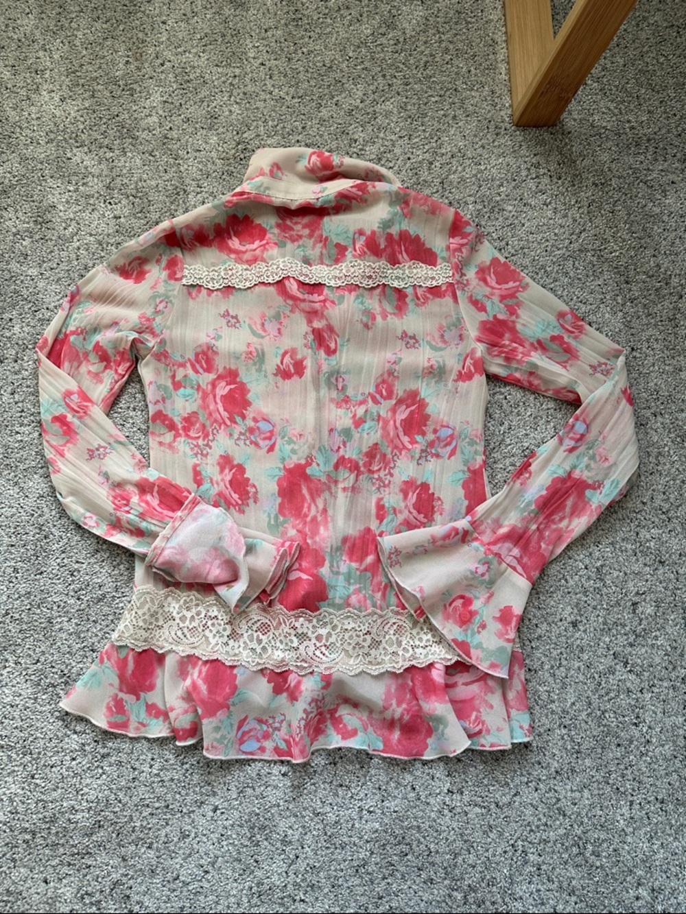 New Free People Bad At Love Floral Lace Trim Too ~ Pink & Mint - Picture 12 of 12